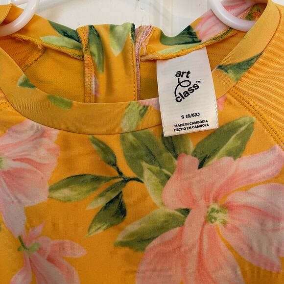 Art Class Floral Print Yellow Backzip Swimsuit/Rashguard - Picture 5 of 5